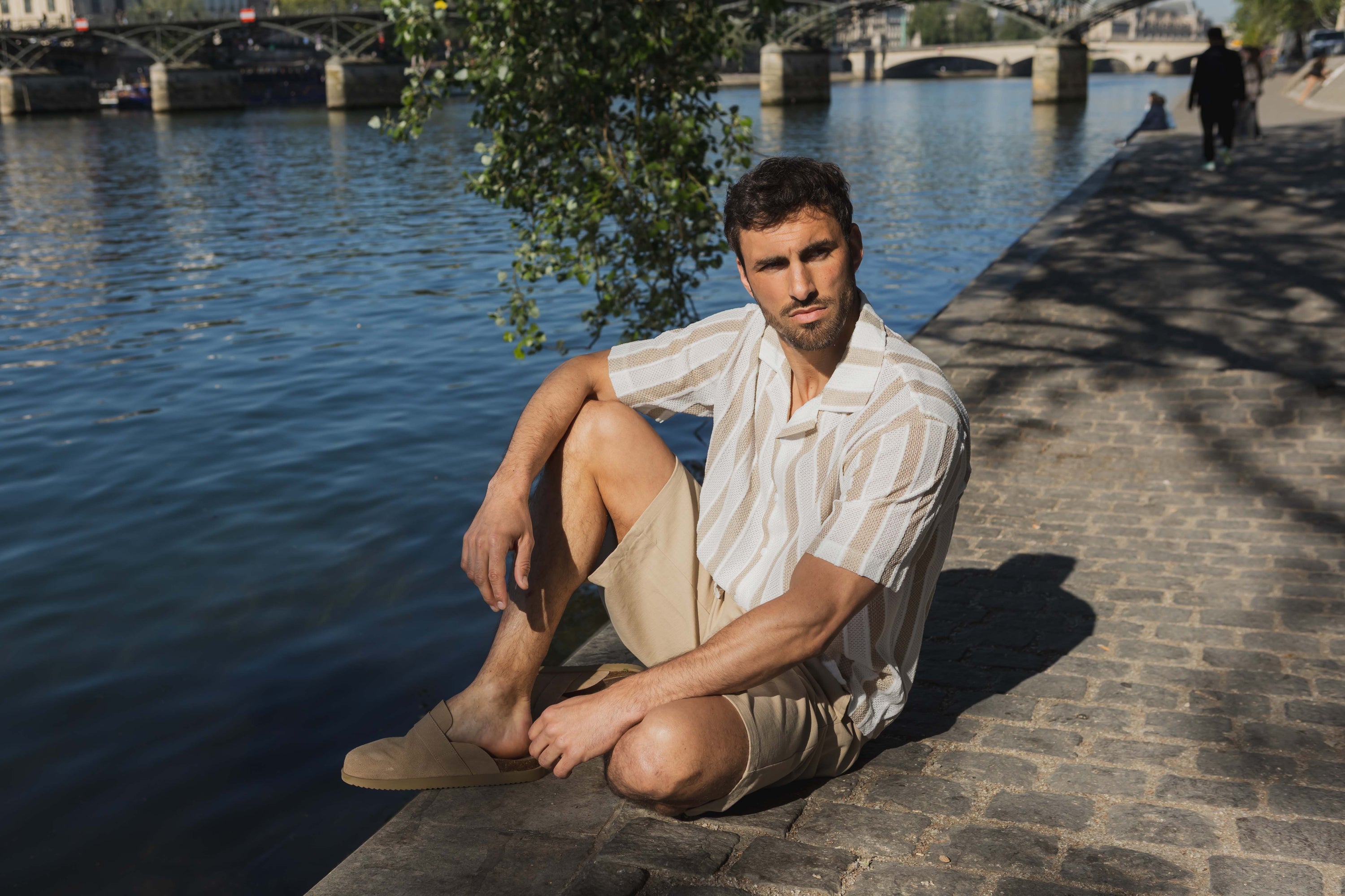 Chemise rayée col cubain