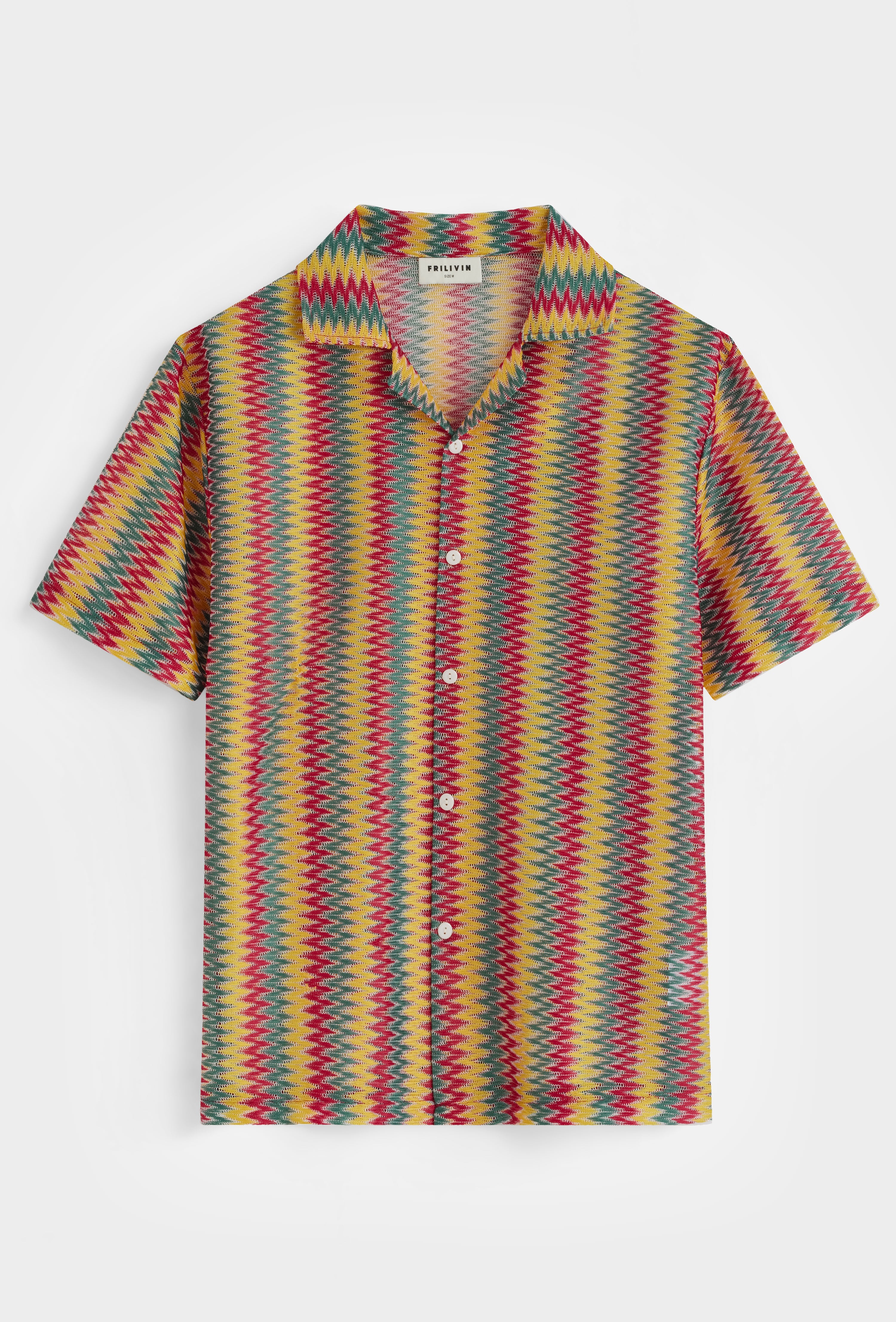 Chemise col cubain motif zigzag