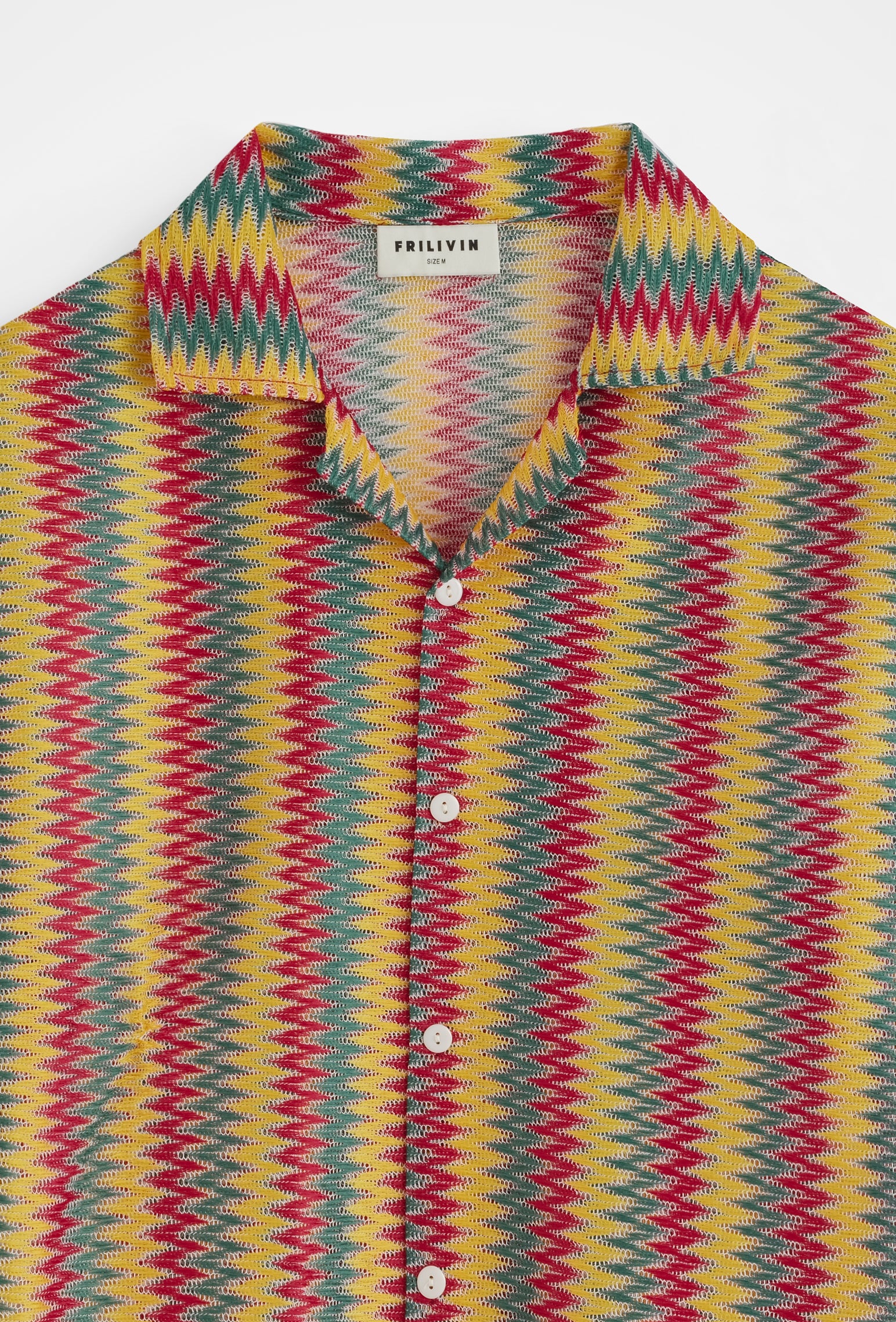 Chemise col cubain motif zigzag