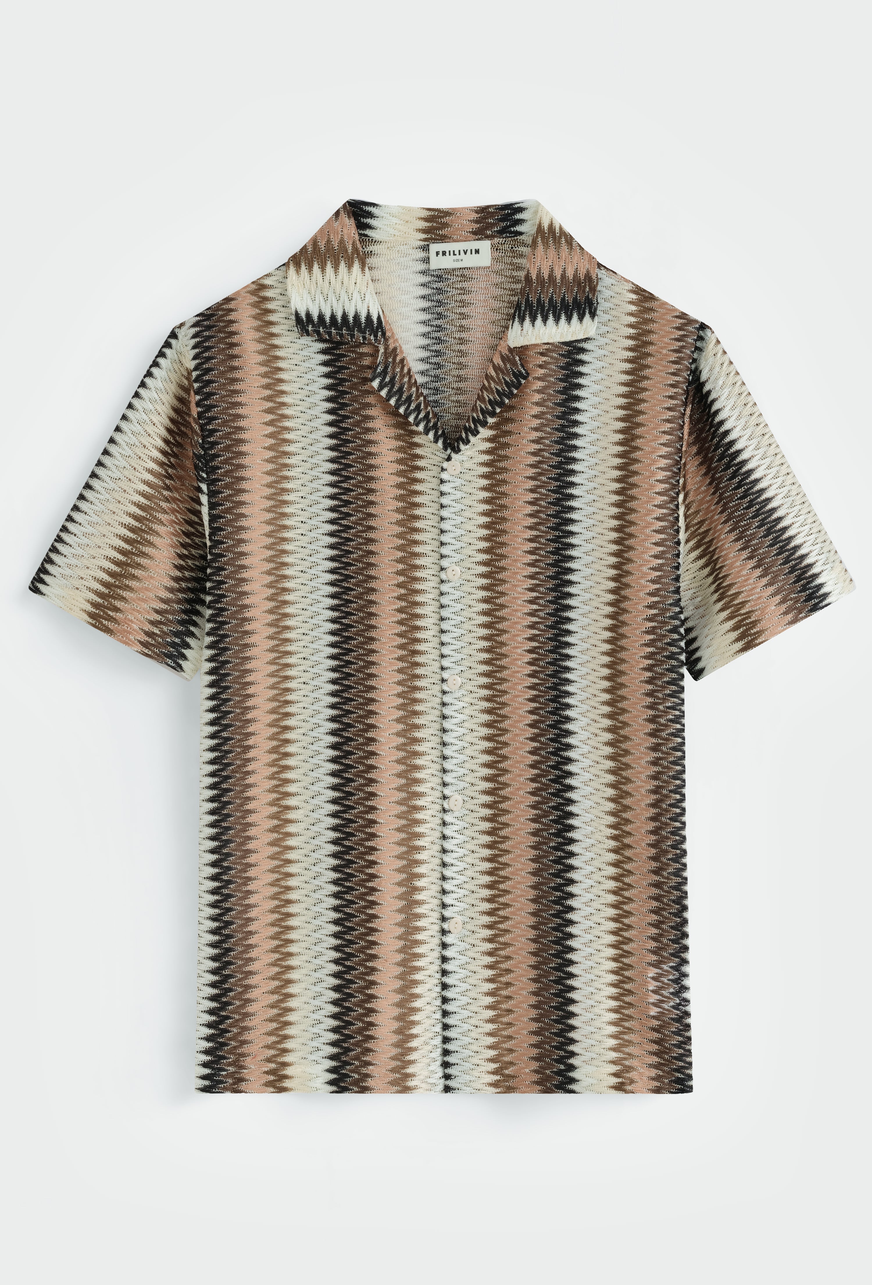 Chemise col cubain motif zigzag