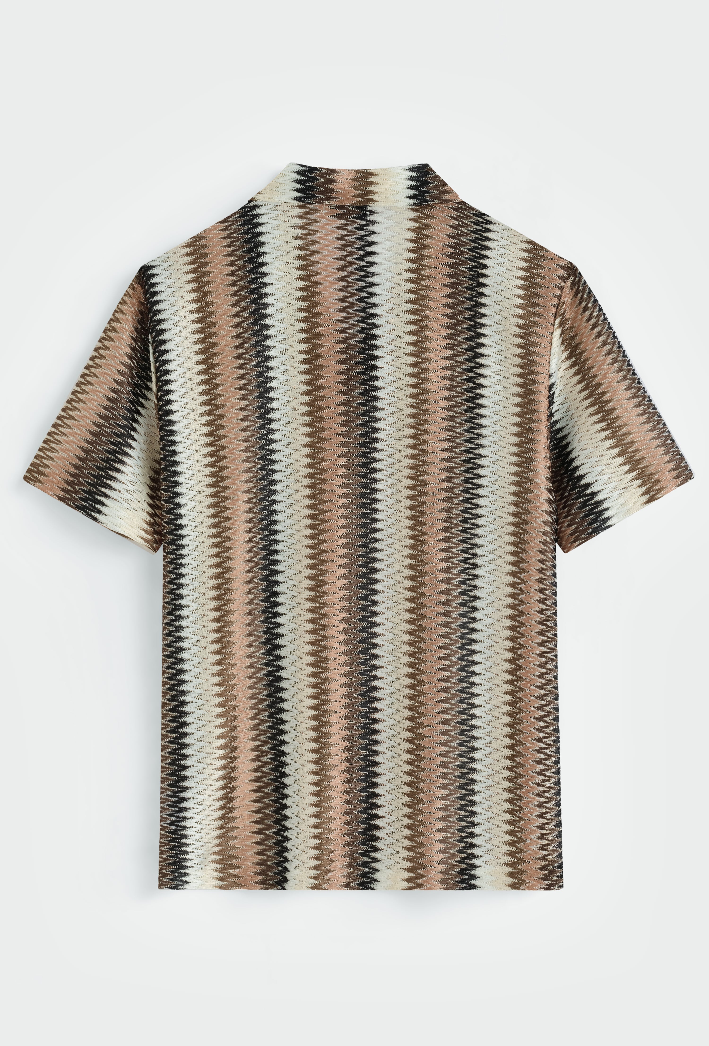 Chemise col cubain motif zigzag