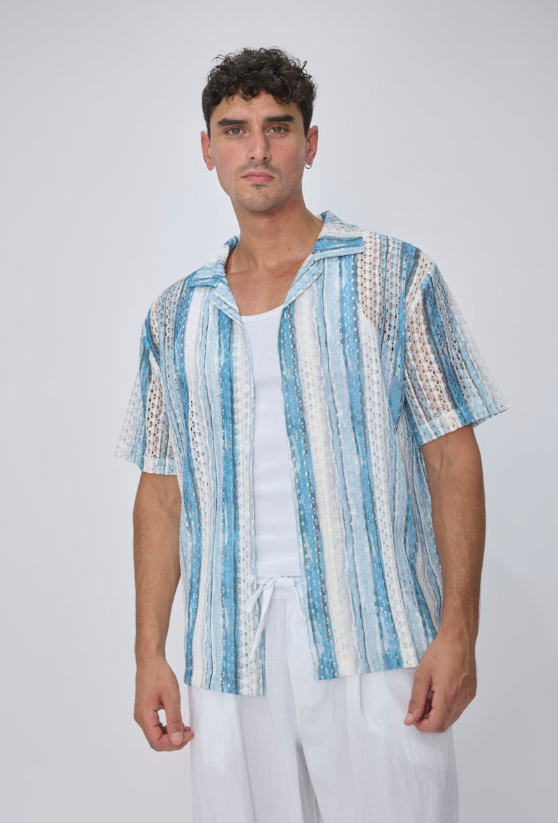 Chemise rayée col cubain