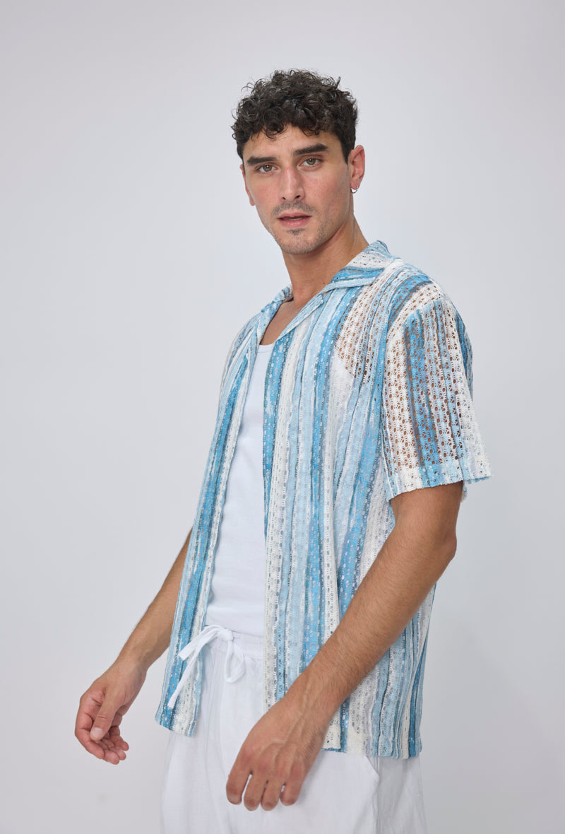 Chemise rayée col cubain