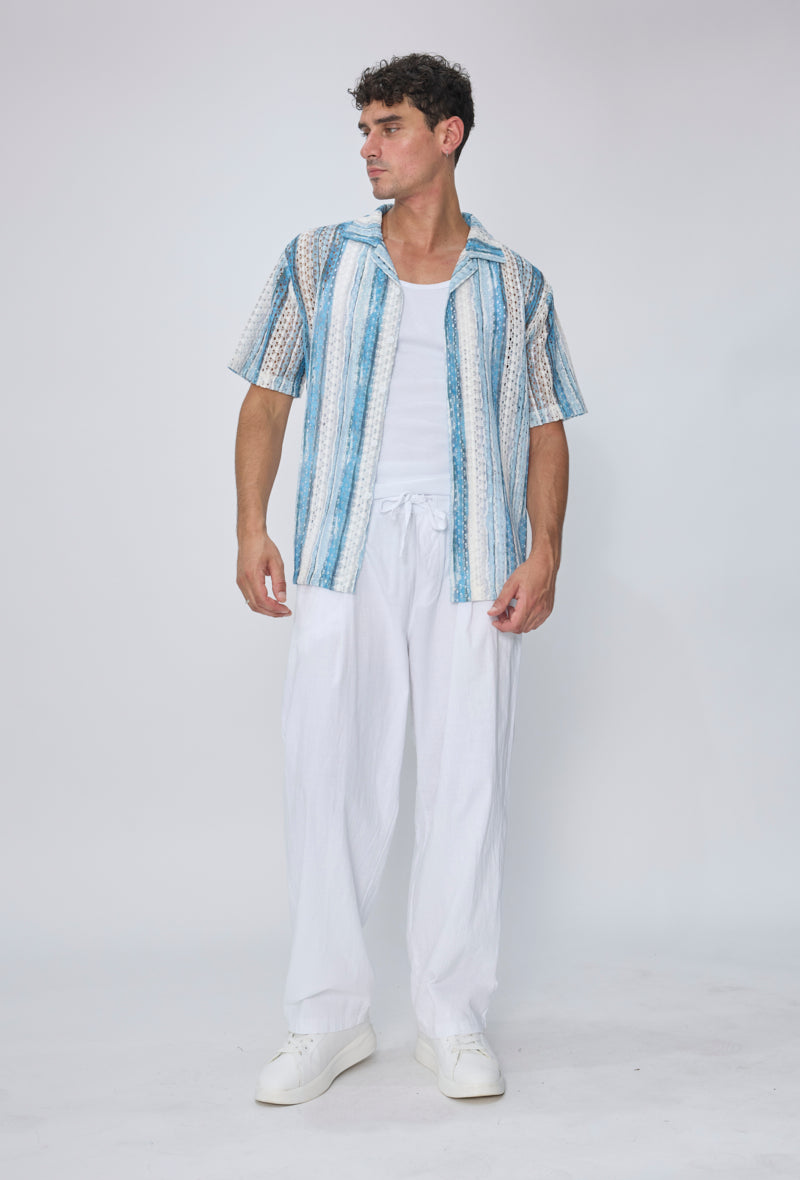 Chemise rayée col cubain