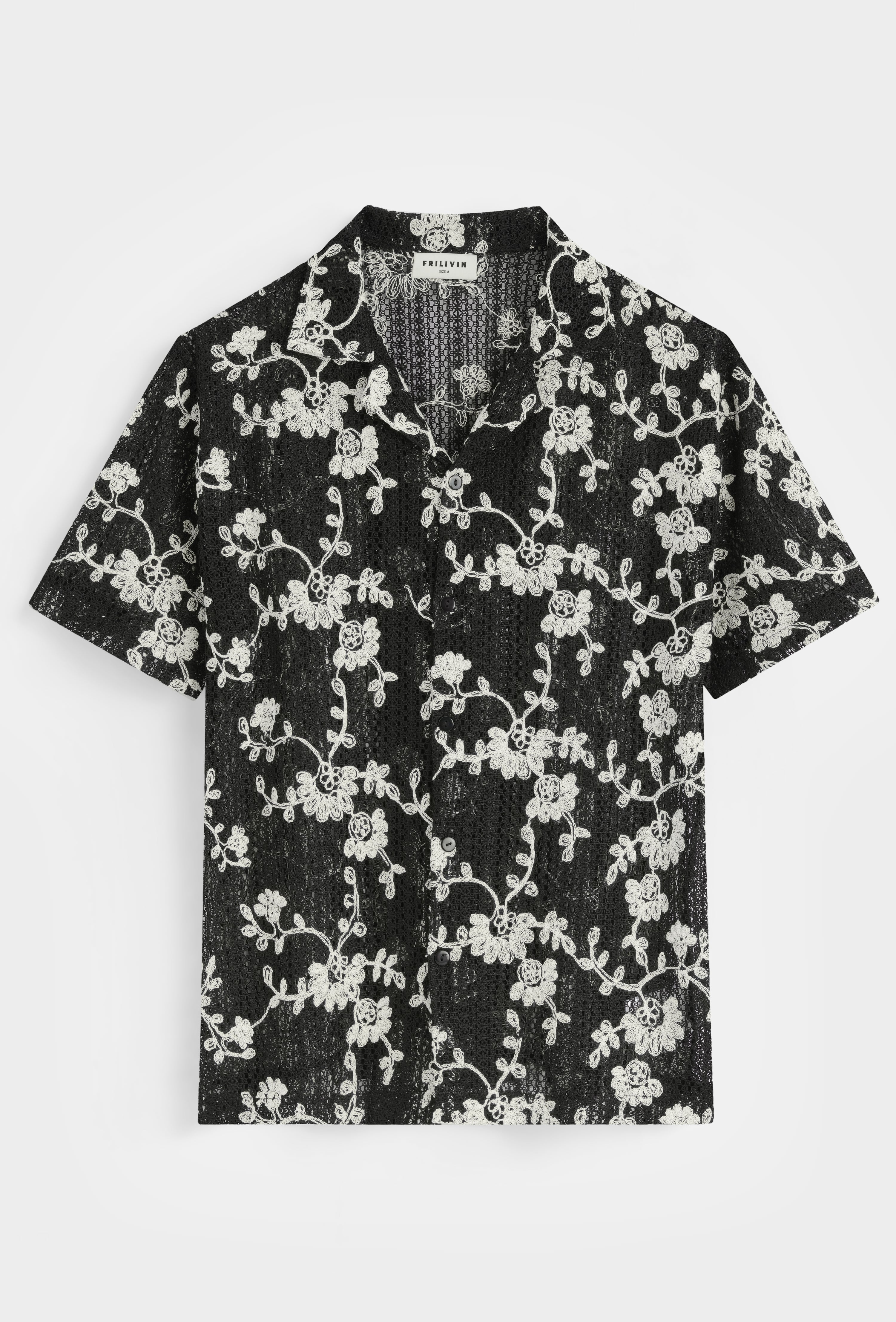 Chemise col cubain ajourée