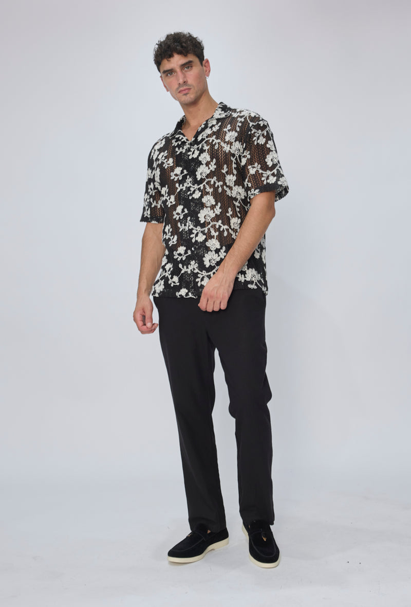 Chemise col cubain ajourée