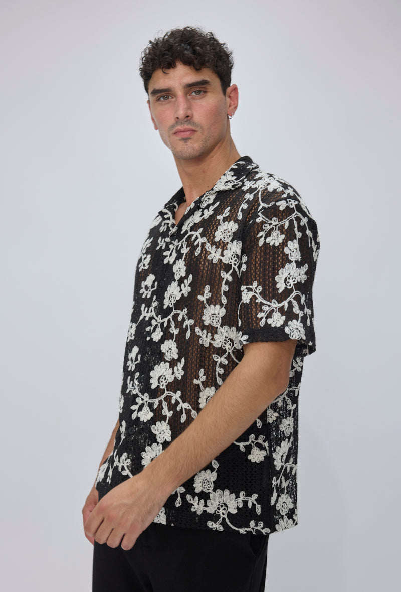 Chemise col cubain ajourée