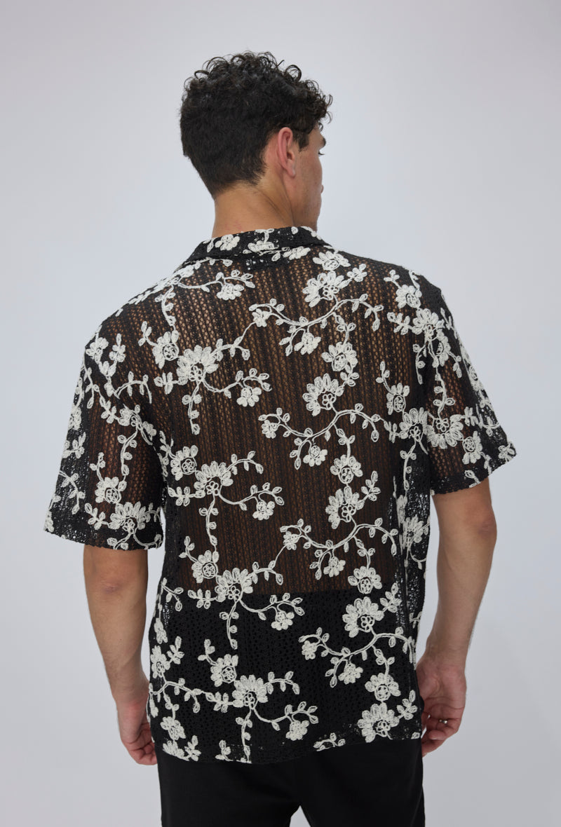 Chemise col cubain ajourée