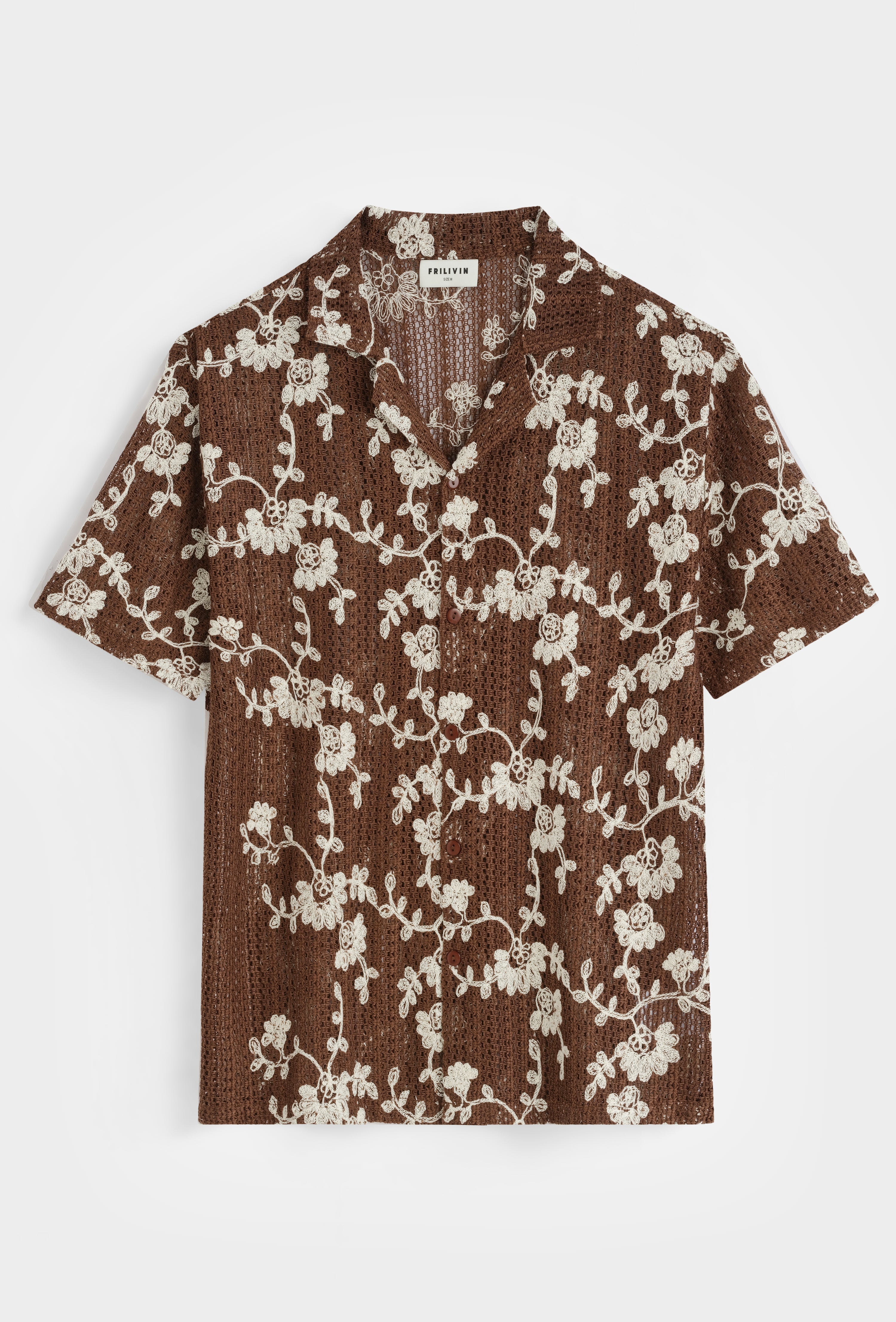 Chemise col cubain ajourée