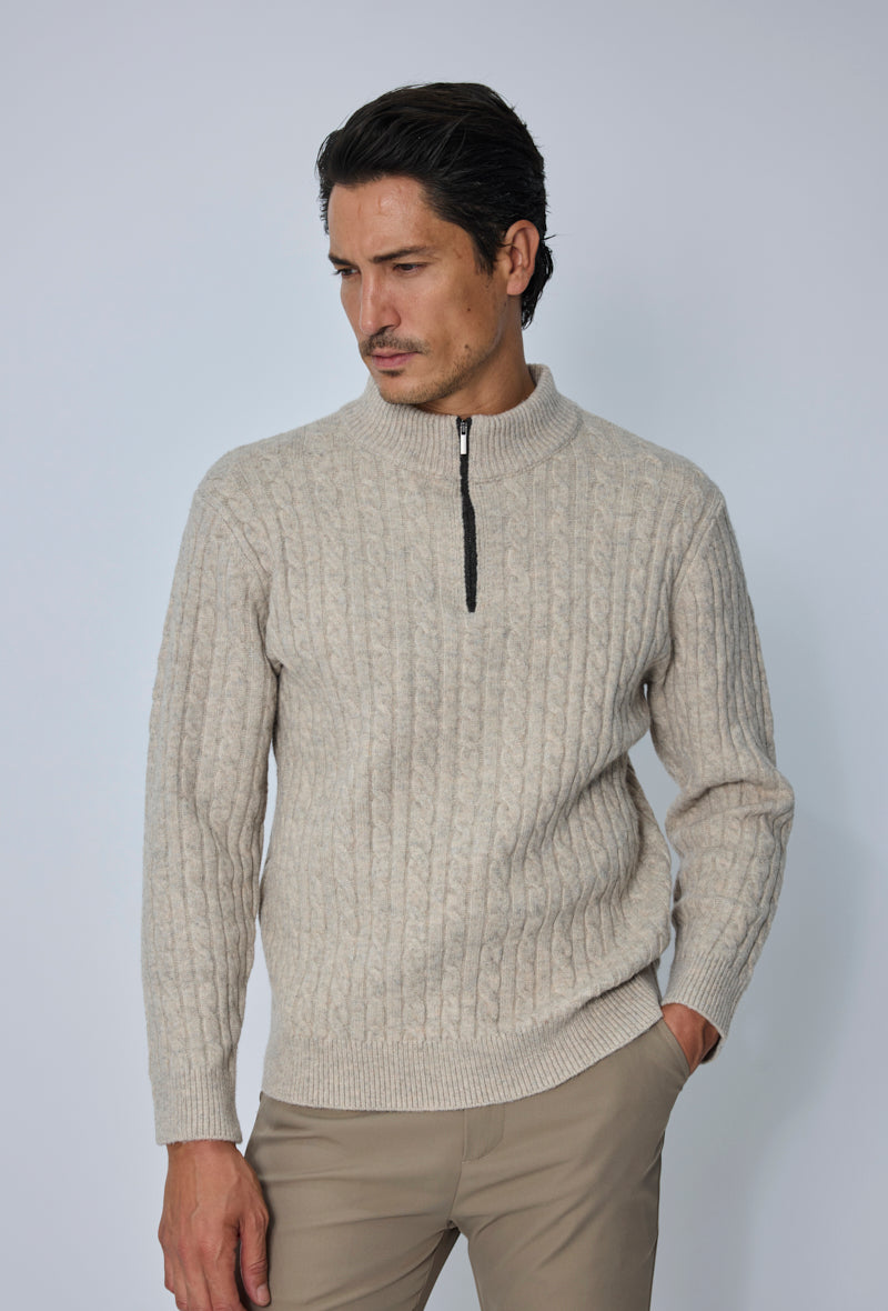 Pull torsadé col zippé