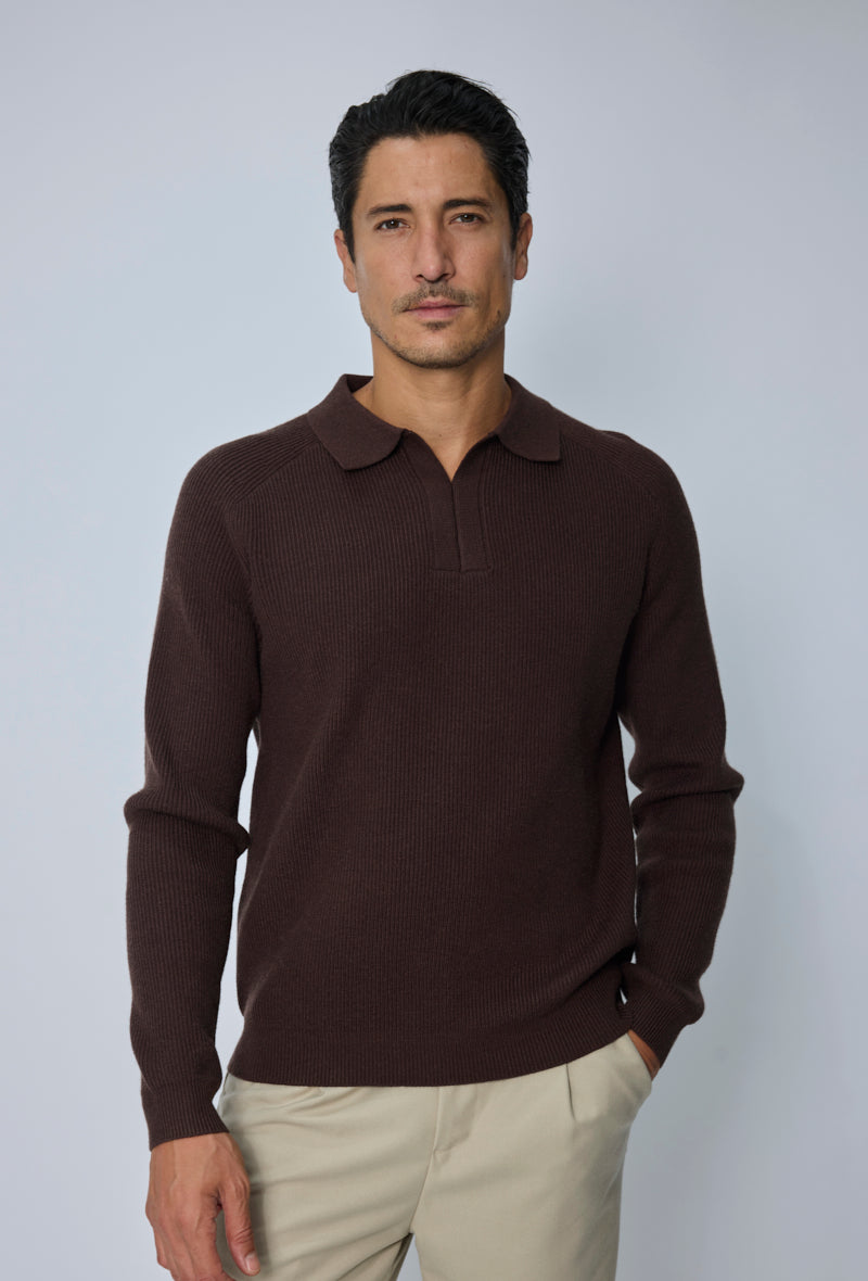 Pull polo maille côtelée