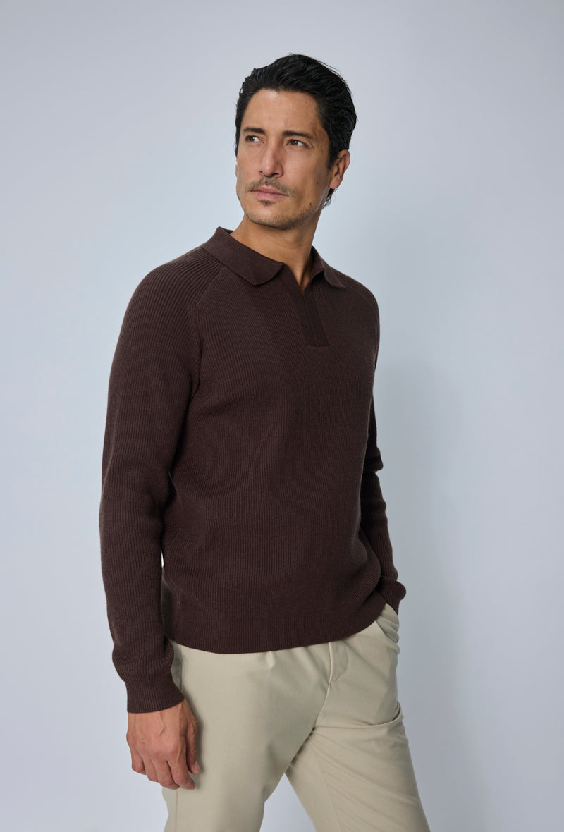 Pull polo maille côtelée