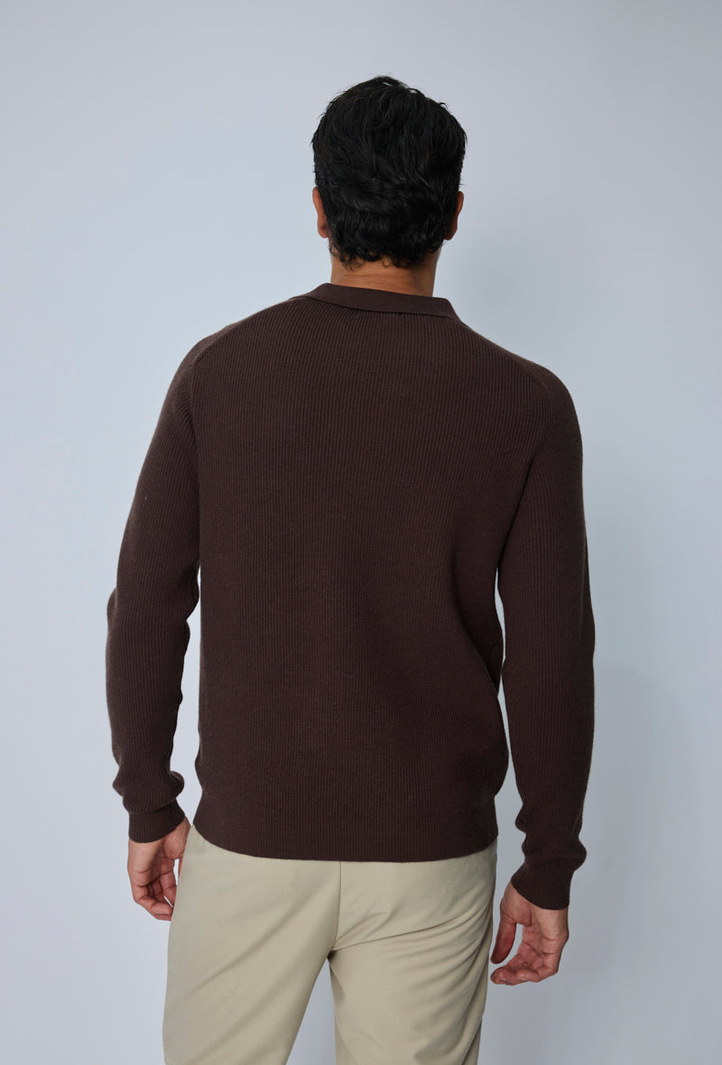 Pull polo maille côtelée