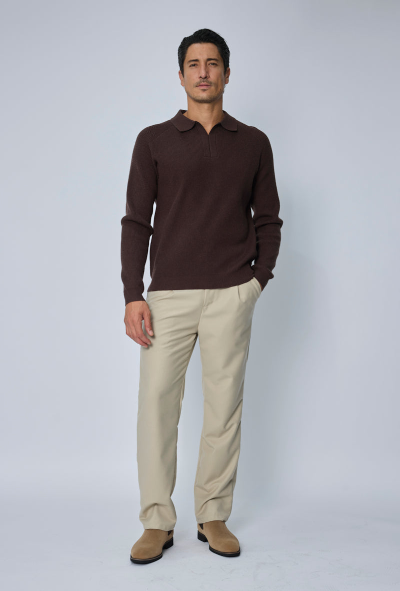 Pull polo maille côtelée