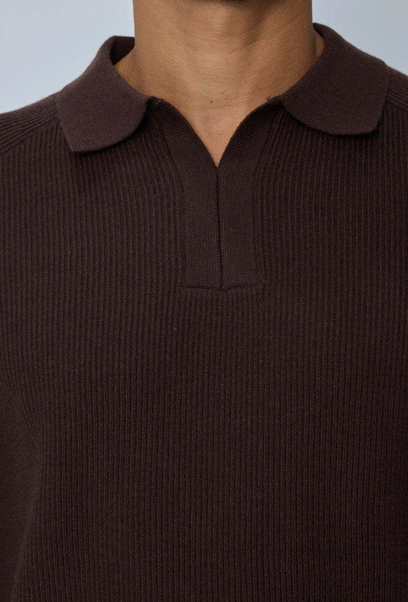 Pull polo maille côtelée