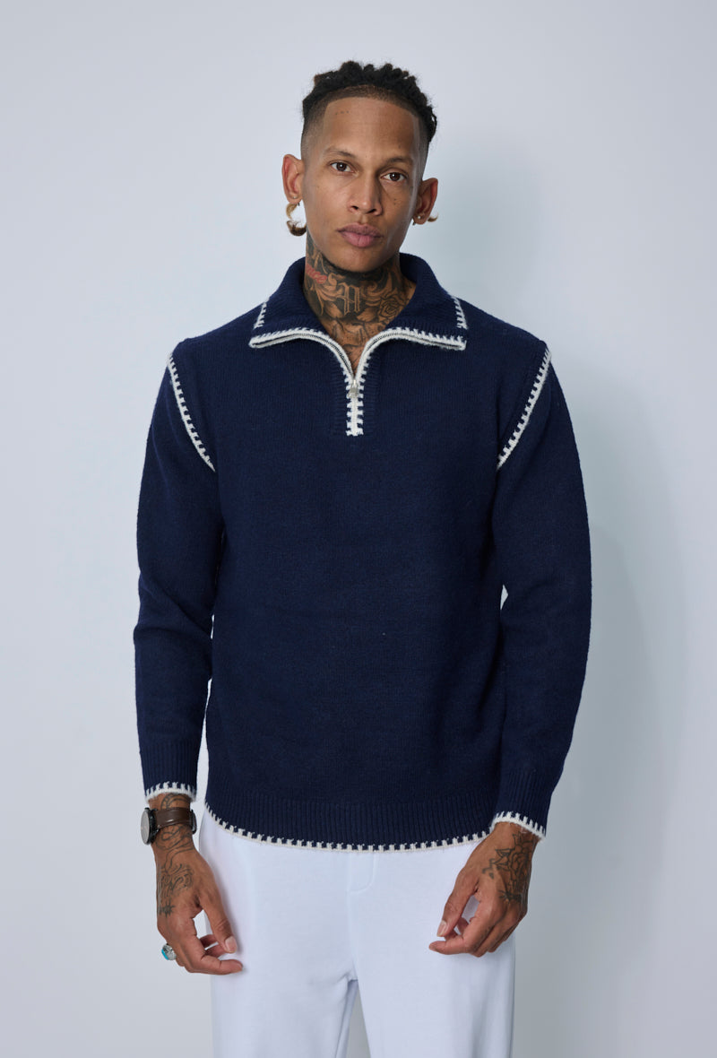 Pull col zippé contrasté