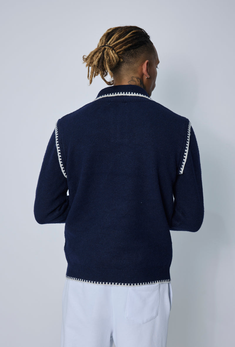 Pull col zippé contrasté