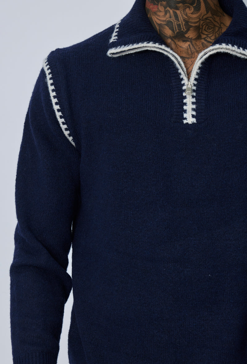 Pull col zippé contrasté