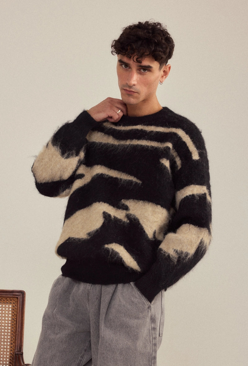 Pull sans capuche avec rayures verticales de couleur noir