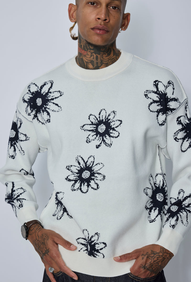 Pull col rond fleuri