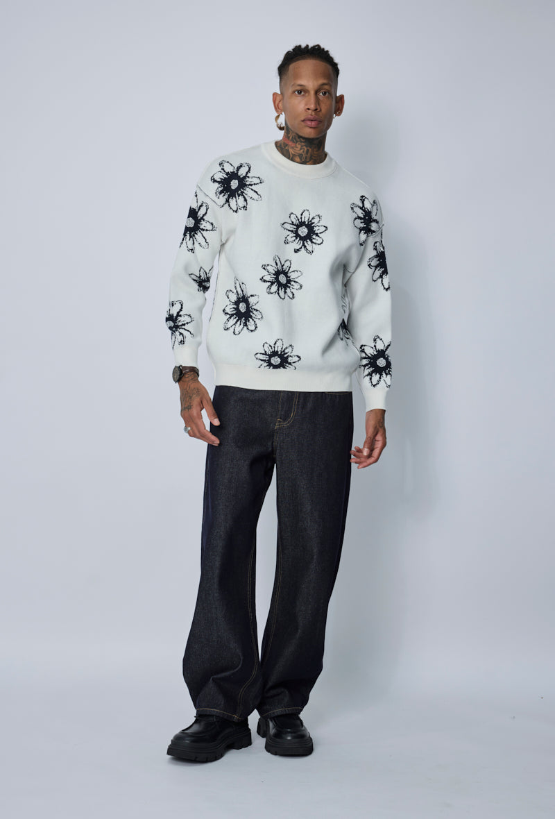 Pull col rond fleuri
