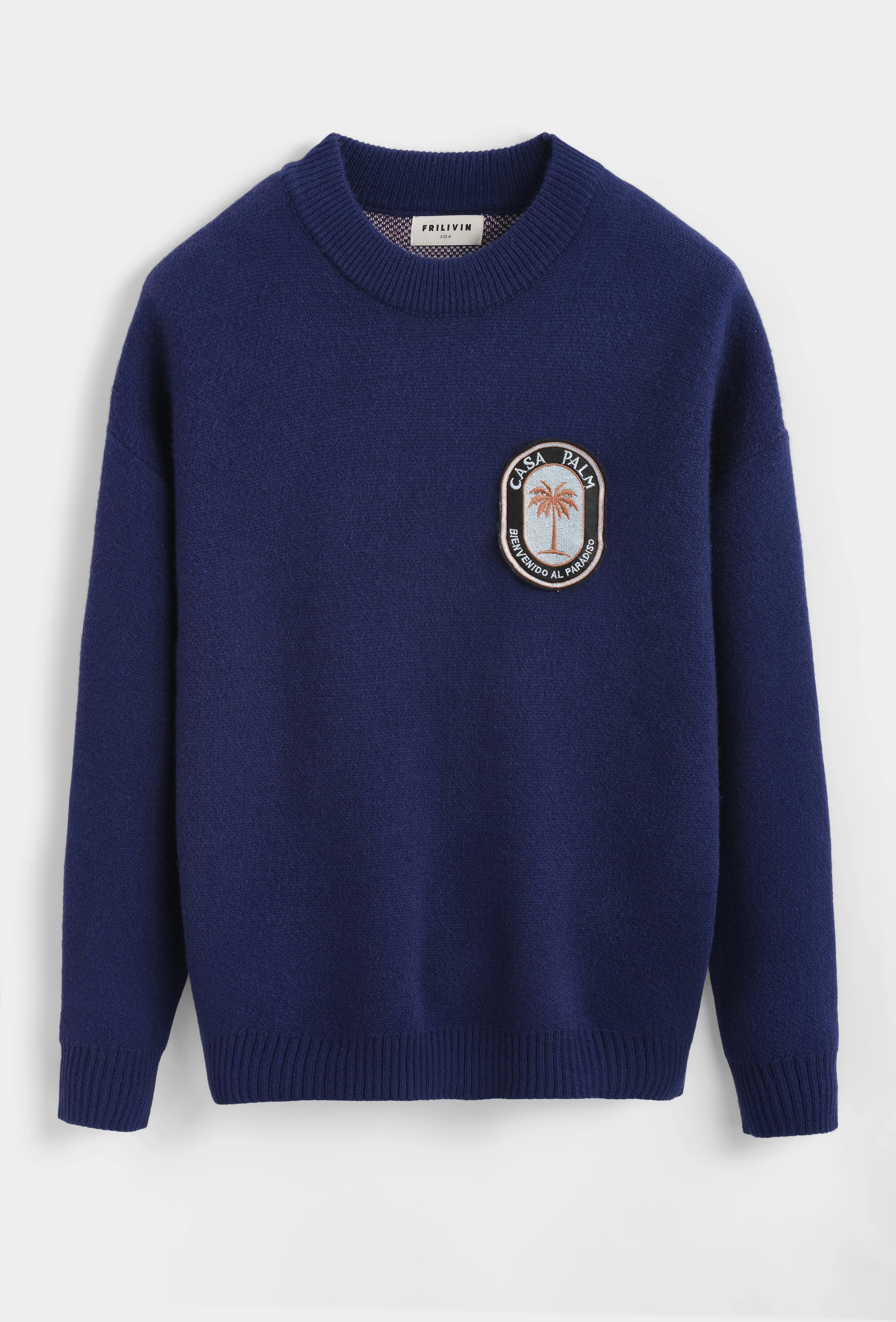 Pull en maille à col rond avec patch brodé sur la poitrine