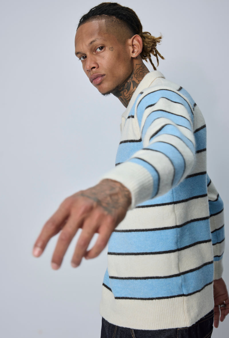 Pull col polo rayé