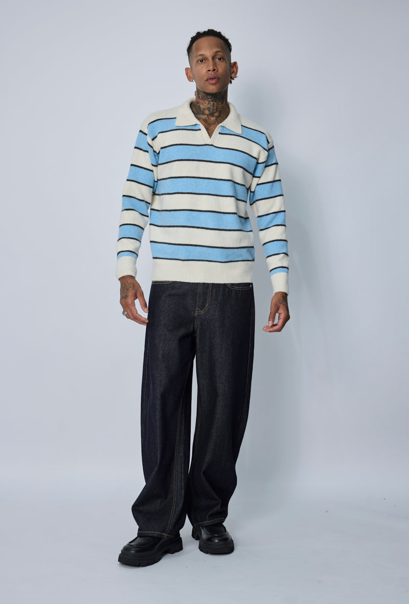 Pull col polo rayé