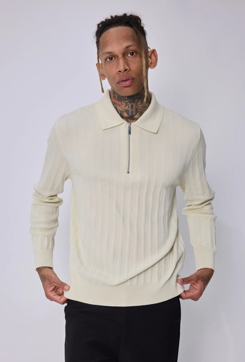 Pull col polo zippé côtelé