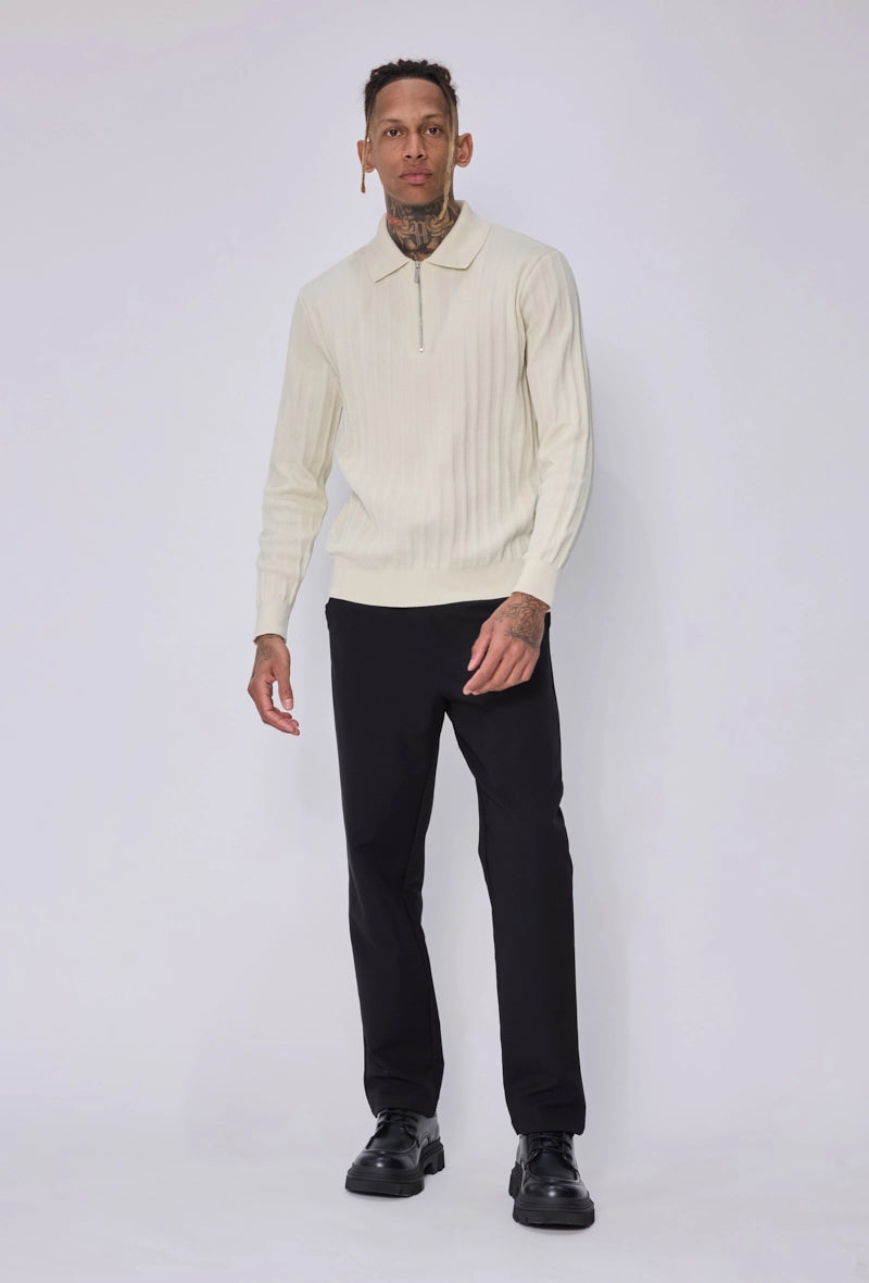 Pull col polo zippé côtelé