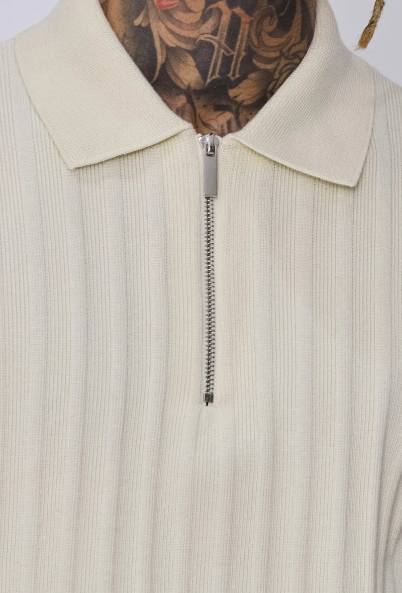 Pull col polo zippé côtelé