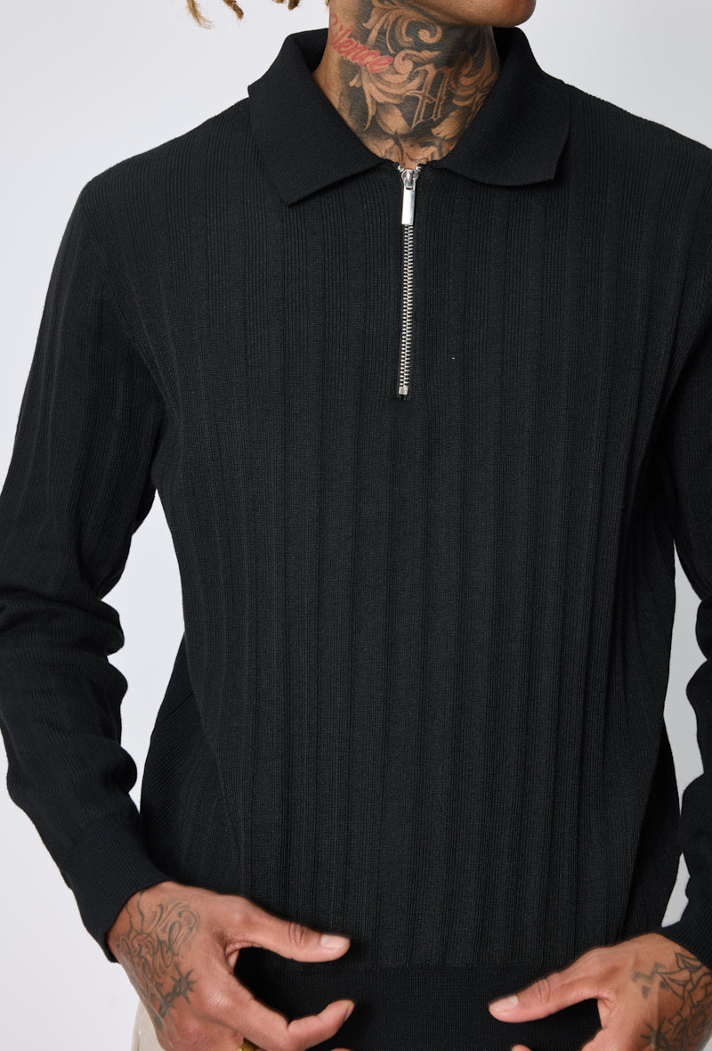 Pull polo zippé côtelé