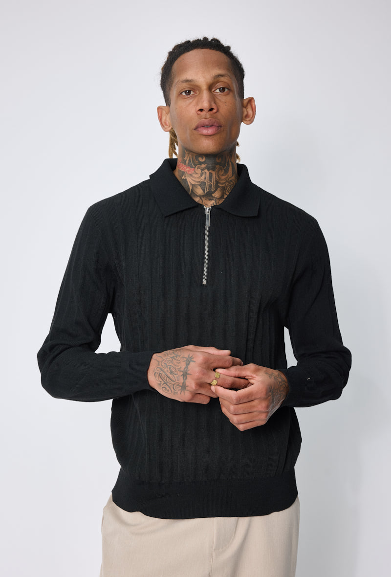 Pull polo zippé côtelé