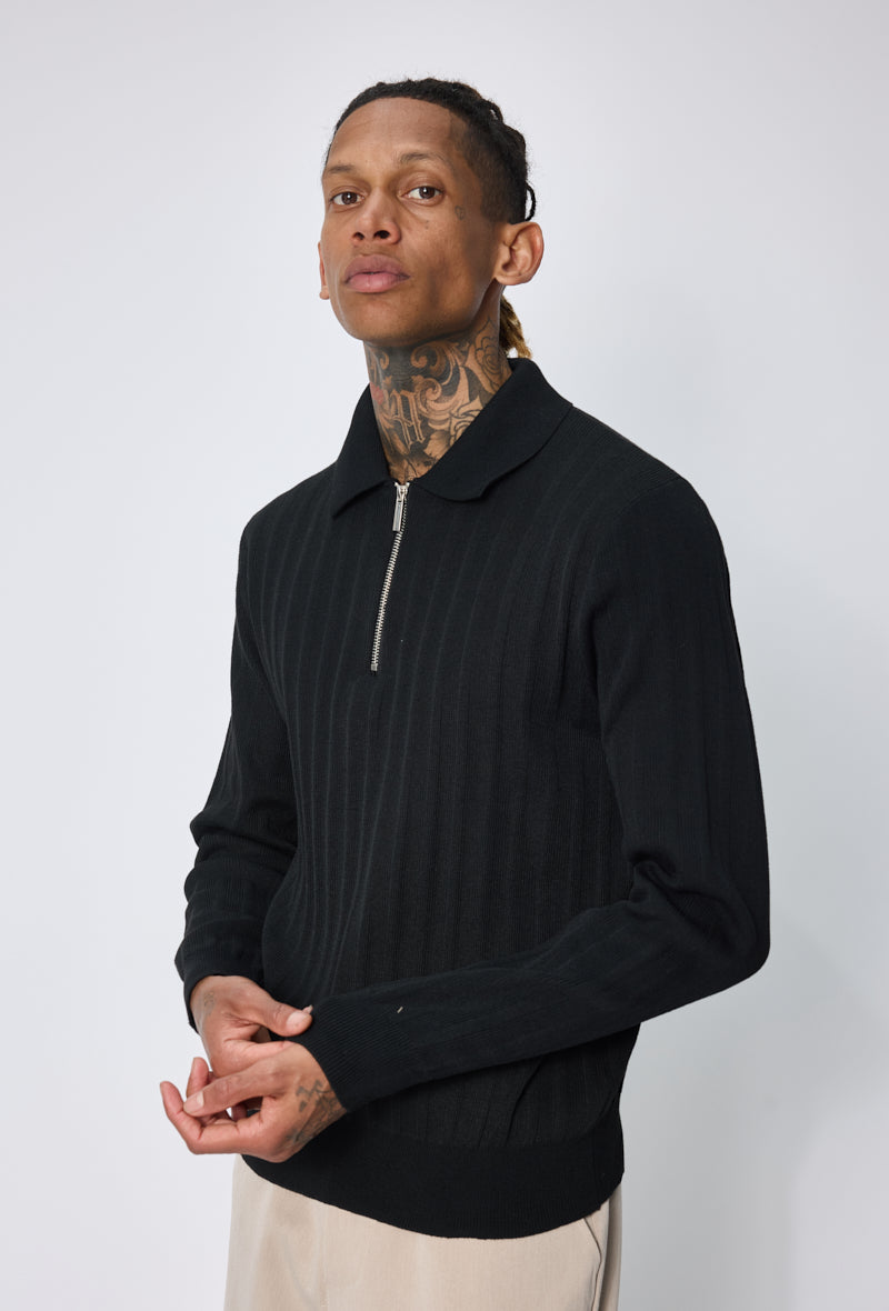 Pull polo zippé côtelé