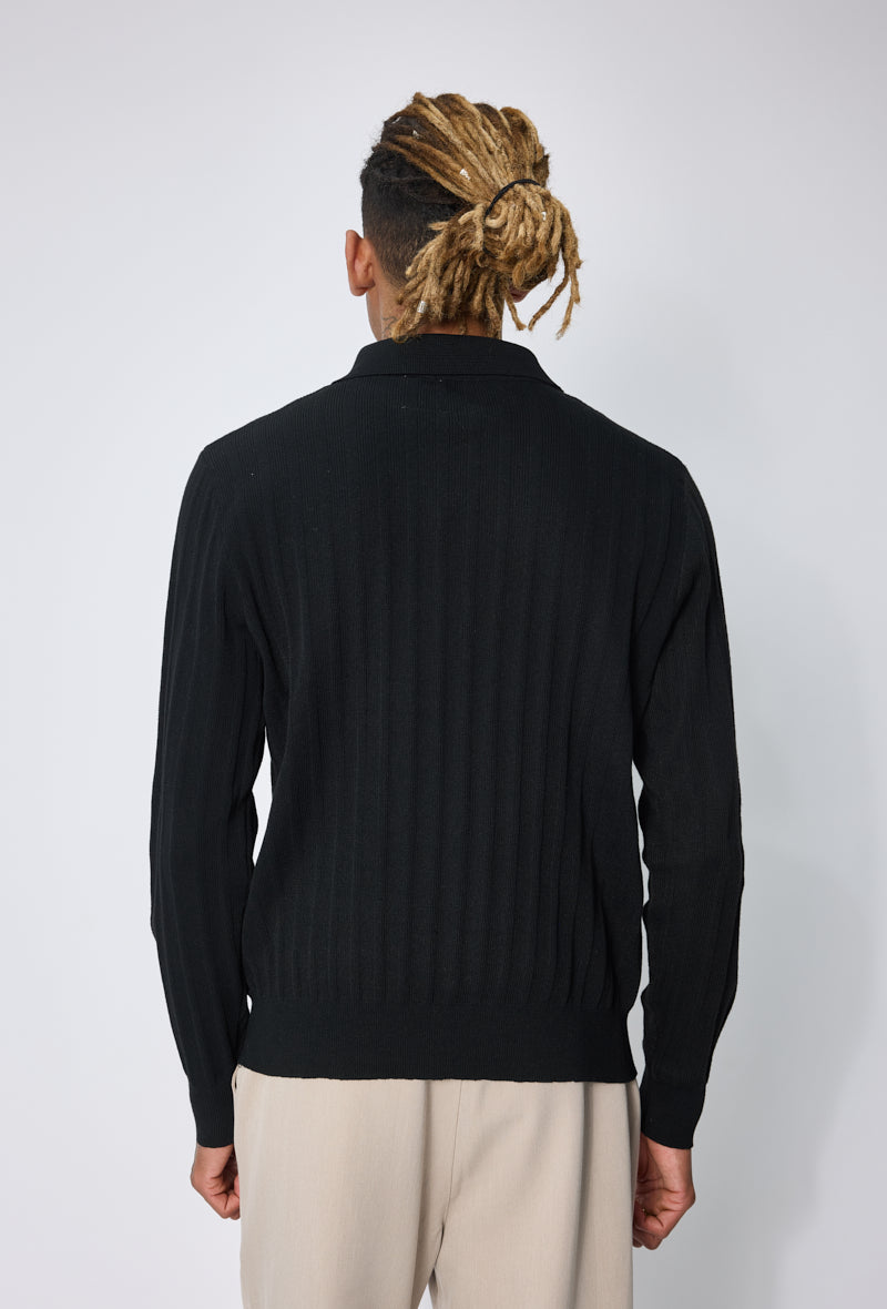 Pull polo zippé côtelé
