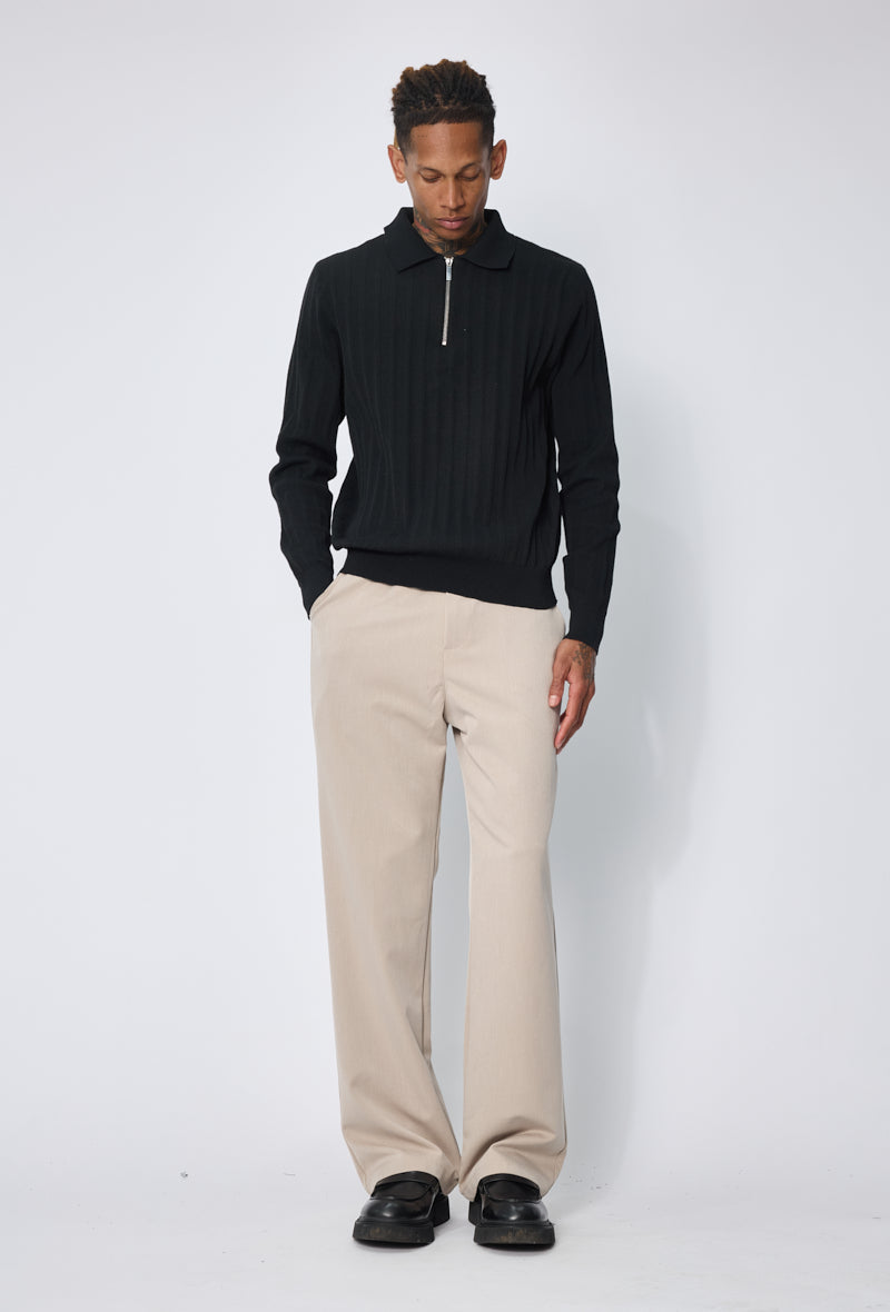 Pull polo zippé côtelé