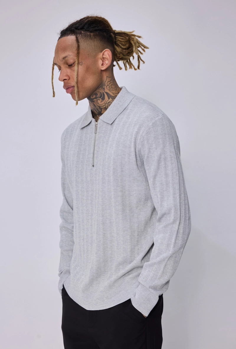 Pull col polo zippé côtelé