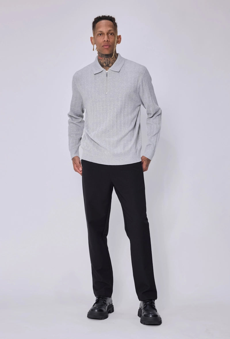 Pull col polo zippé côtelé