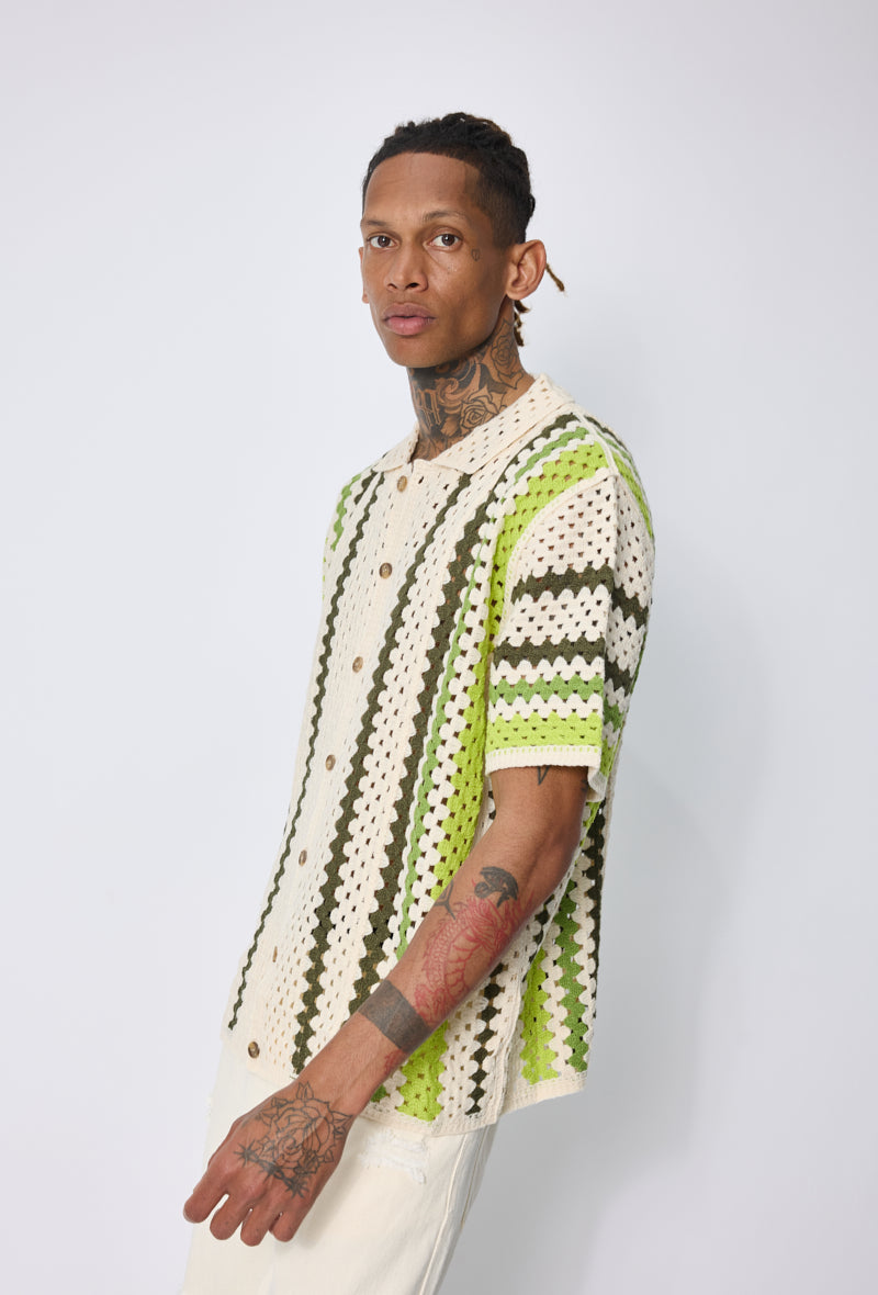 Chemise crochet rayée casual