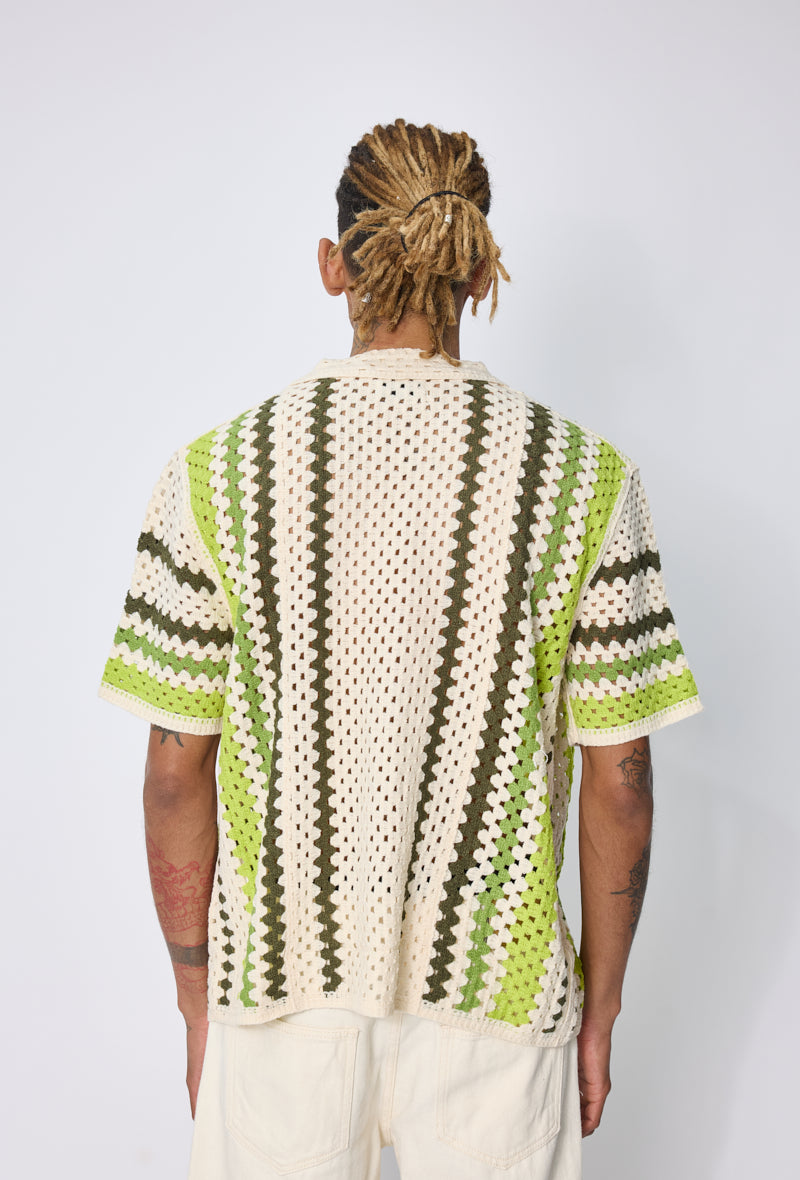 Chemise crochet rayée casual