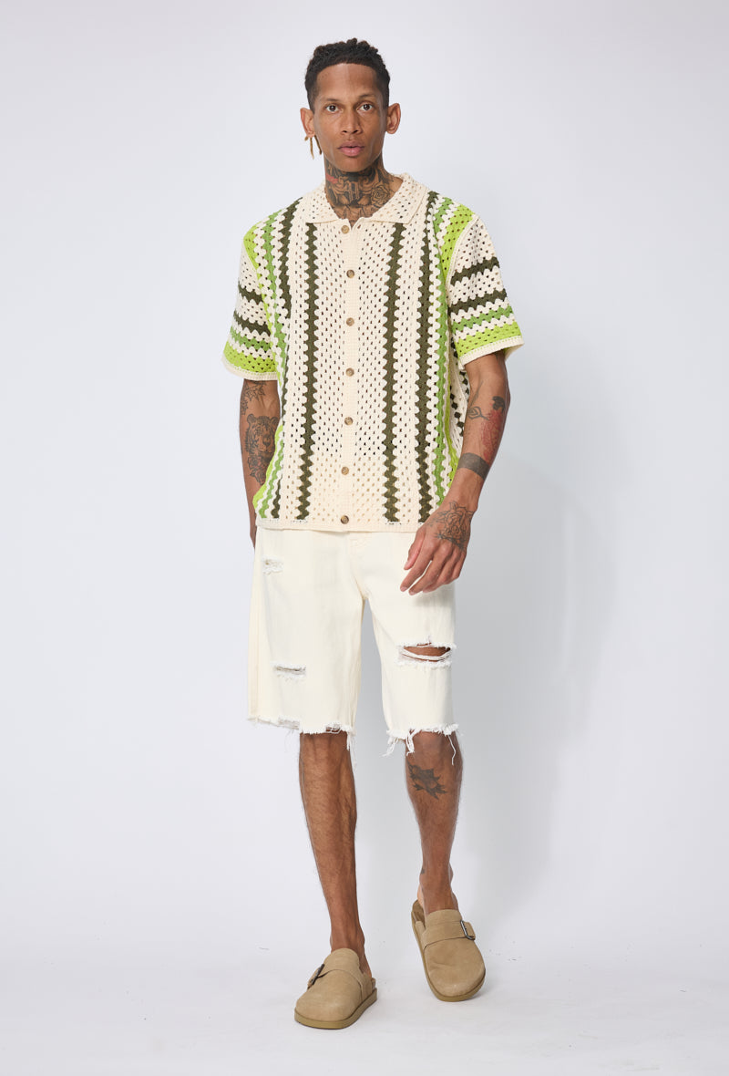 Chemise crochet rayée casual