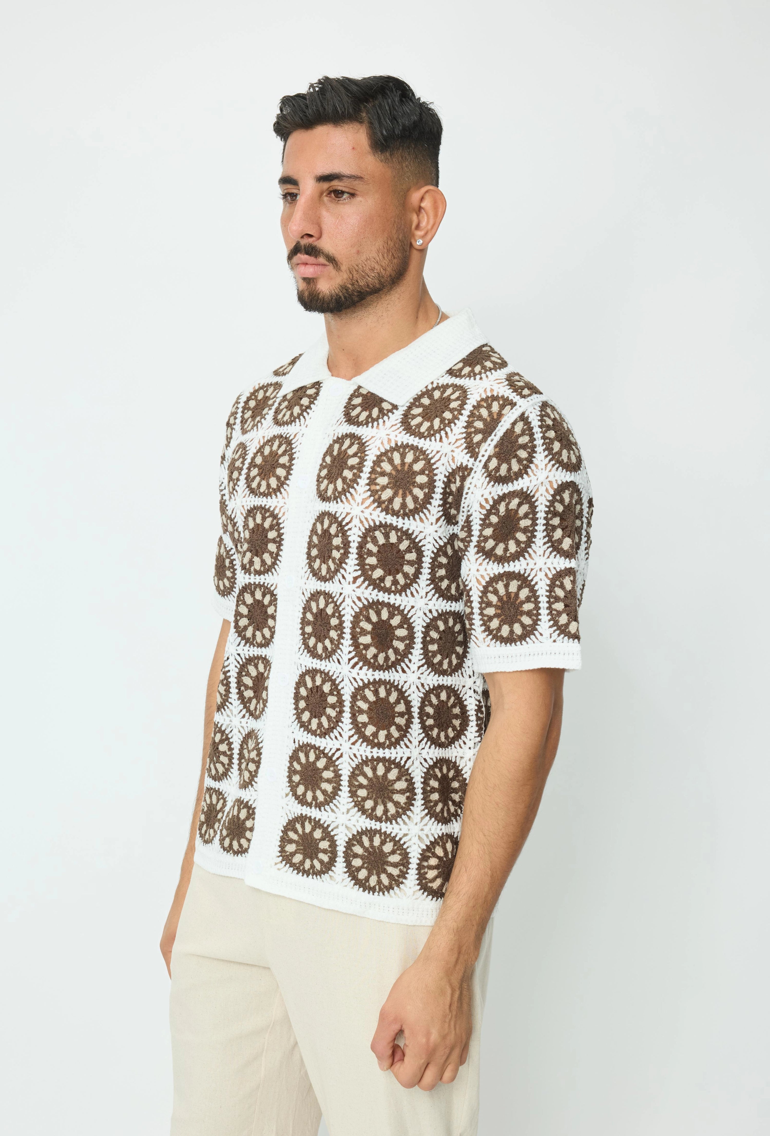 Chemise à manches courtes à tricot transparent