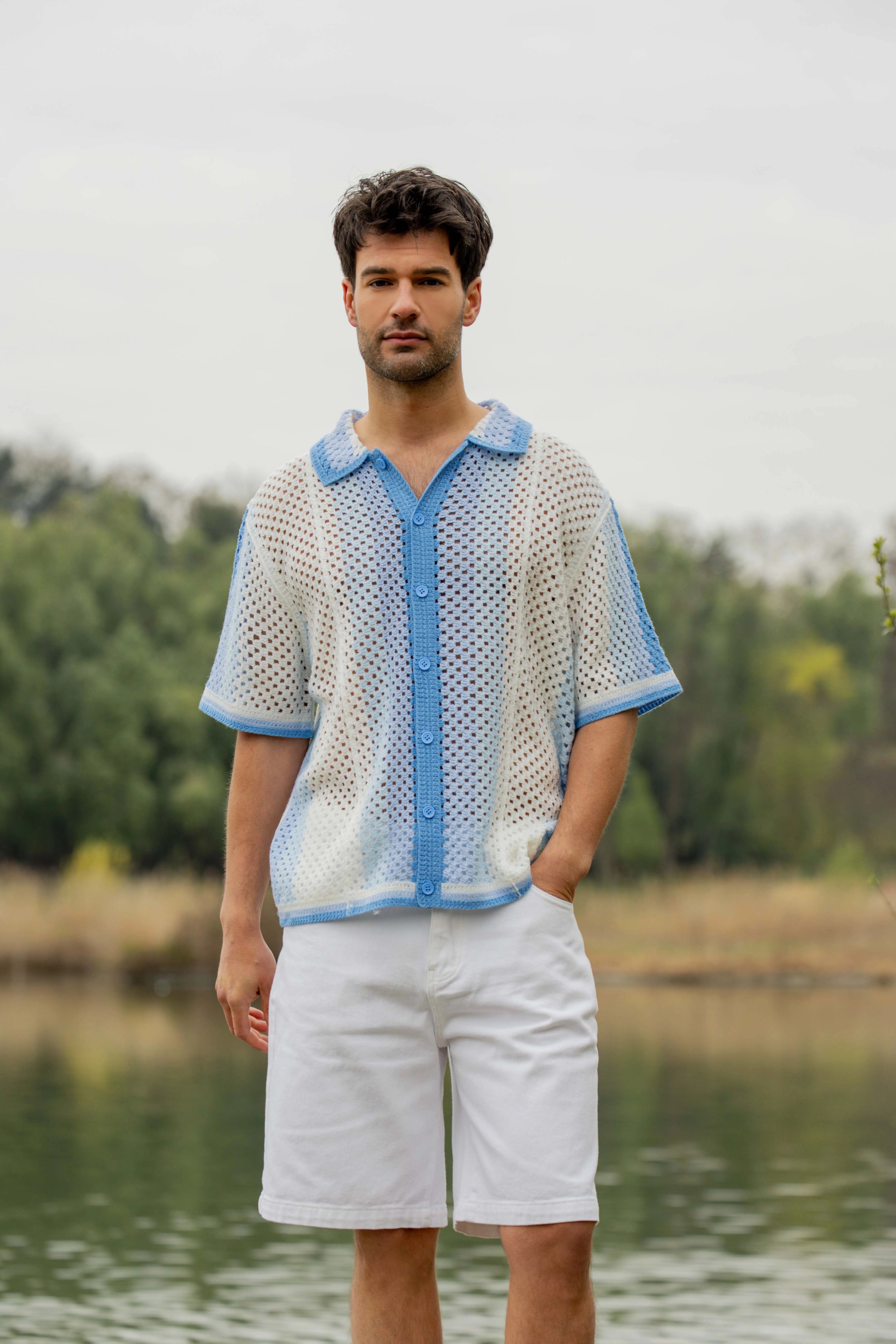 Polo crochet rayé vintage