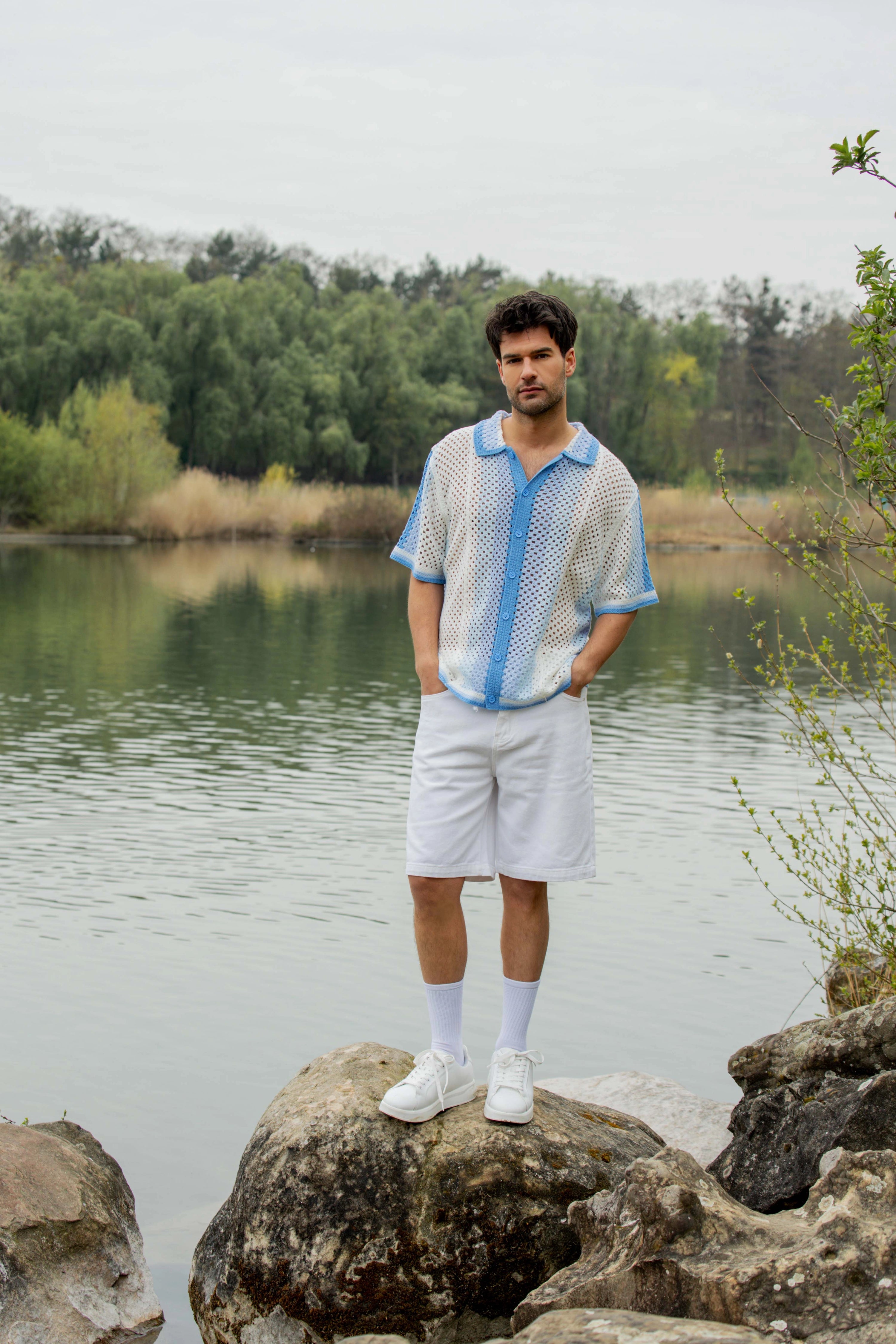 Polo crochet rayé vintage