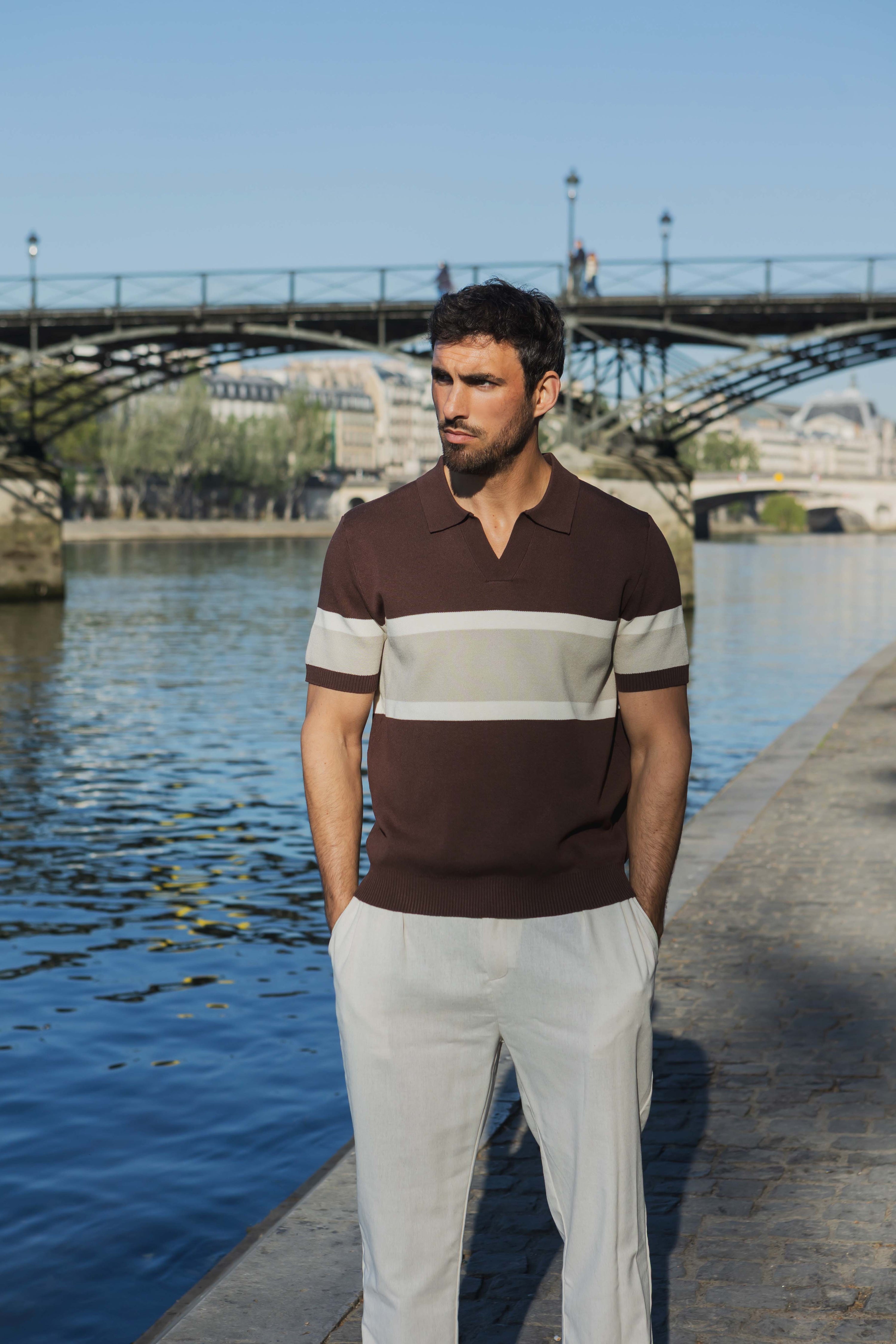 Polo tricoté rayures rétro