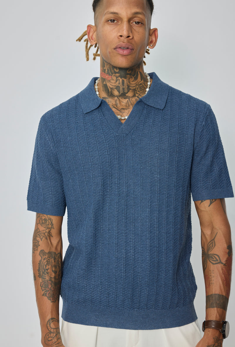 Polo tricot col v ouvert