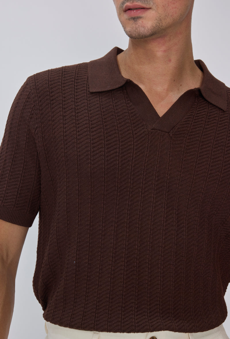 Polo tricot col v ouvert