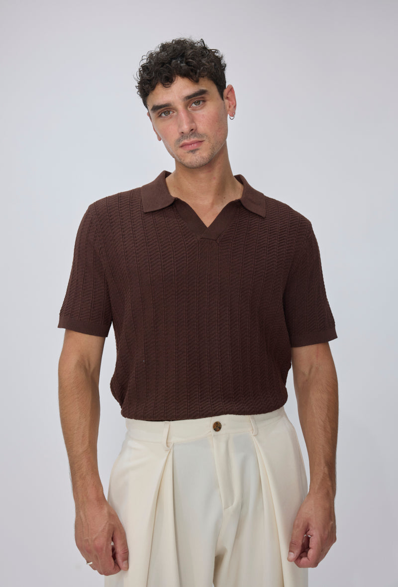 Polo tricot col v ouvert