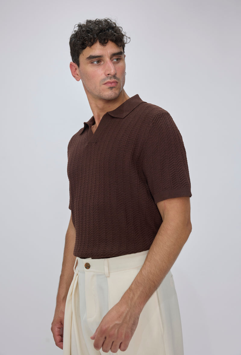 Polo tricot col v ouvert