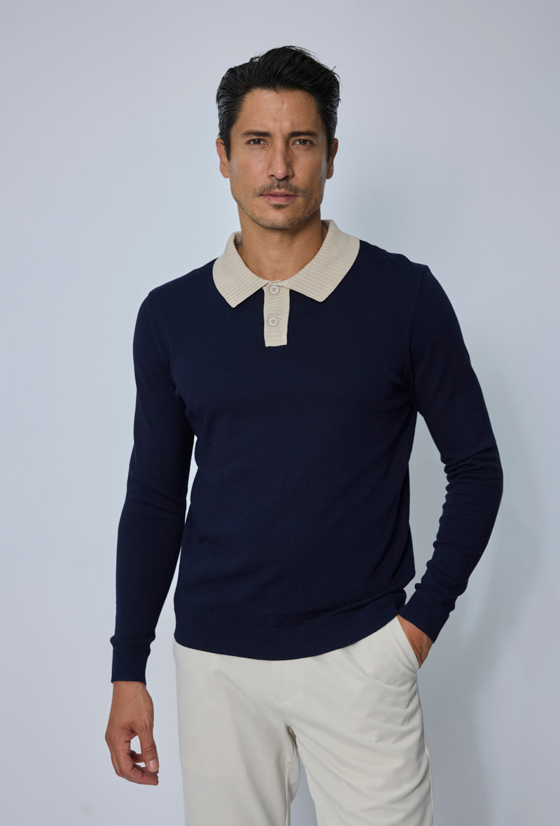 Polo tricot col contrasté